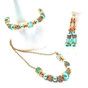 Blue and Gold Glass Pearl Wedding Jewelry Set
